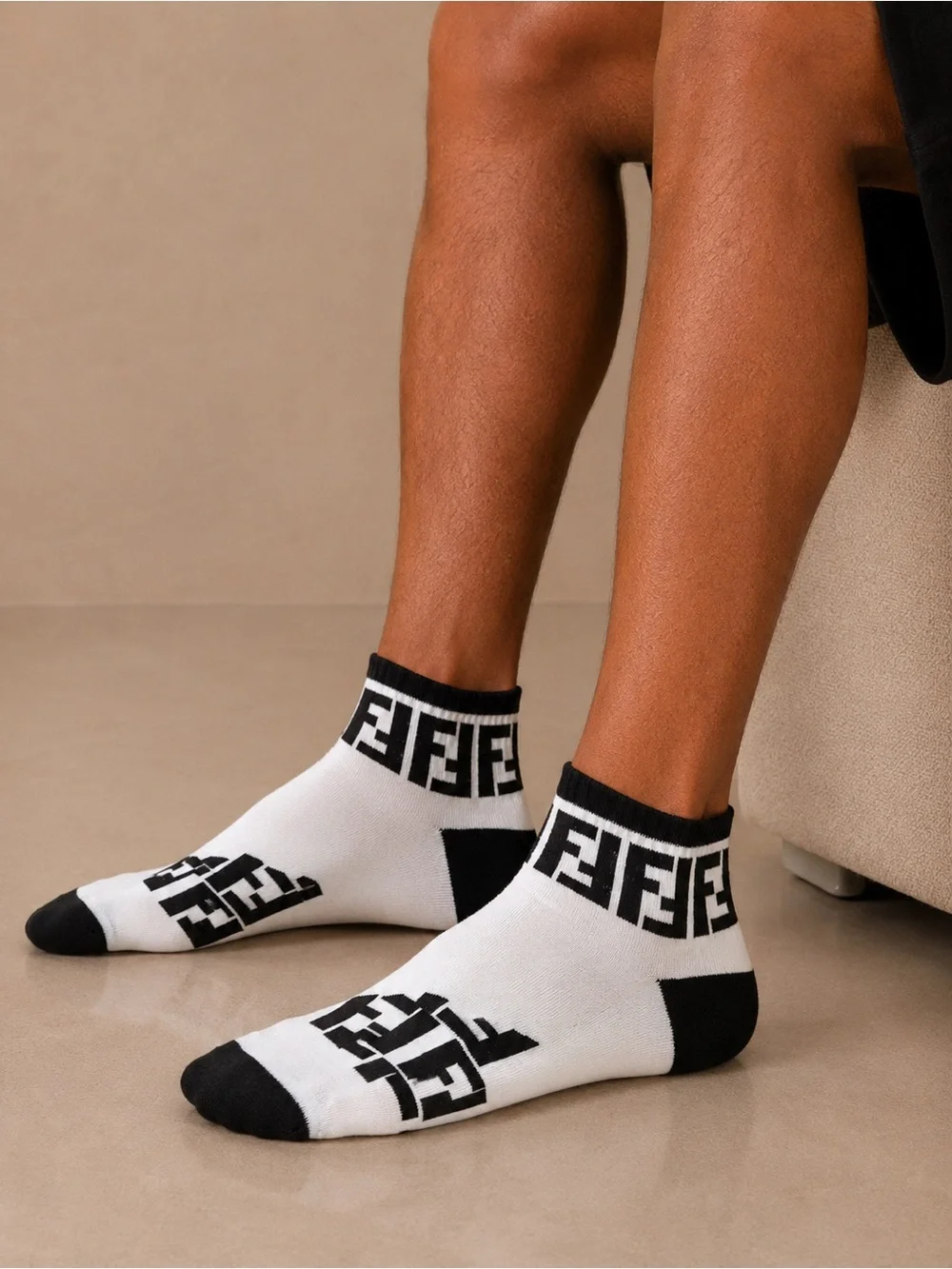 Fendi White & Black FF Logo Ankle Socks